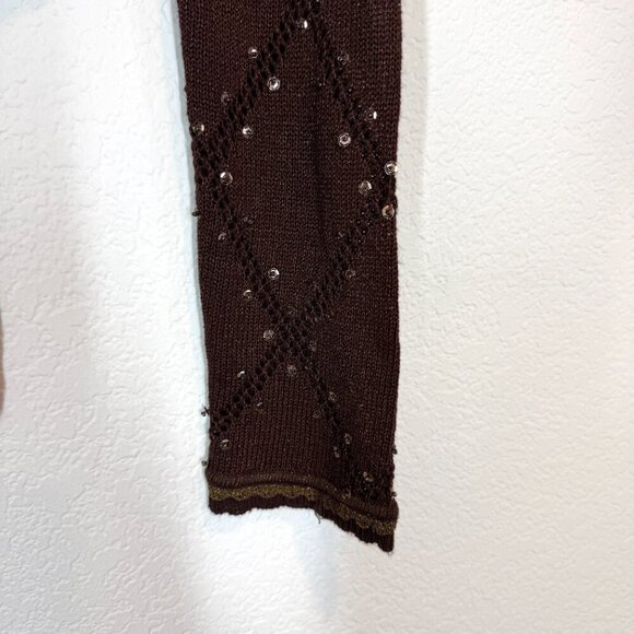Vintage Cache Cropped Brown Sequin Y2K Sweater Shrug Fairy Grunge Tie Medium - Picture 7 of 10